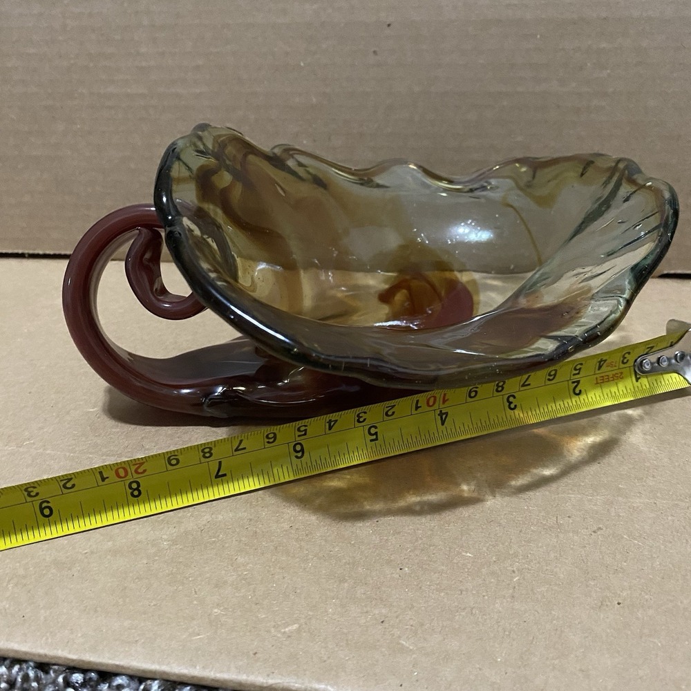 Vintage‎ Murano Style Swirl Sculptured Art Amber Brown Glass Glass Candy Dish - Picture 5 of 11